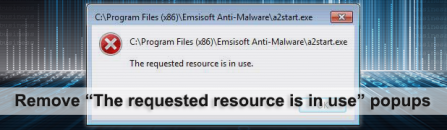 “The requested resource is in use” virus popups in Windows