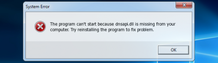 Remove dnsapi.dll missing error virus