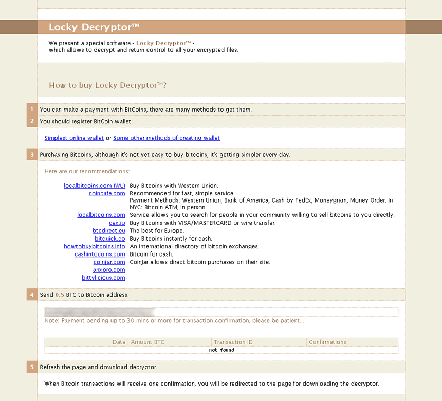 Locky Decryptor page screenshot