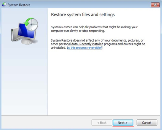 System Restore window