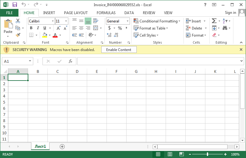 Excel macros are used to execute the Osiris variant of Locky