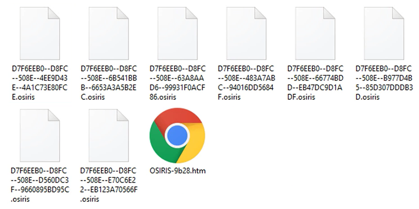 Ransom note and encrypted .osiris files in a folder