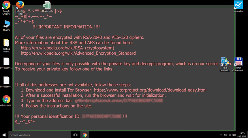 Locky ransomware displays decryption steps on desktop background