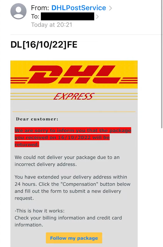 DHL Express email phishing scam