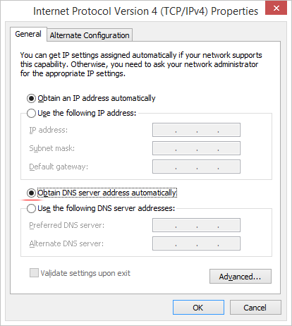Obtain DNS server address automatically