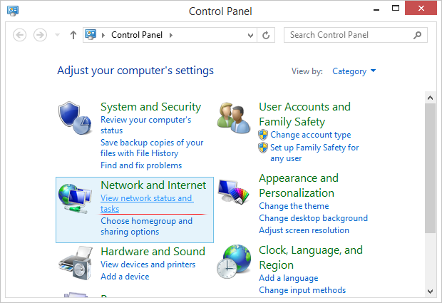 View network status and tasks under Control Panel