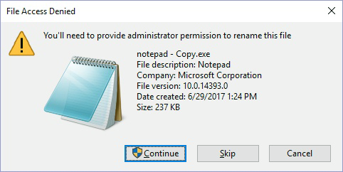 Select 'Continue' on 'File Access Denied' popup