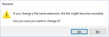 File name extension change alert