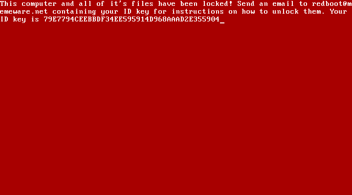 Lock screen displayed by RedBoot ransomware
