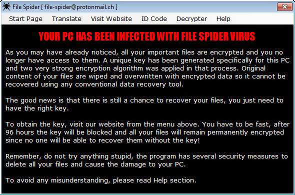 File Spider ransomware GUI is equipped with quite a few features