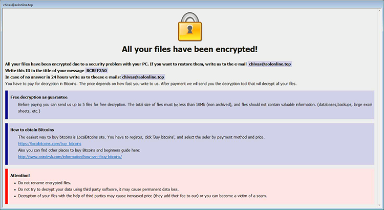 CrySiS ransomware displays HTA file with decryption guidance