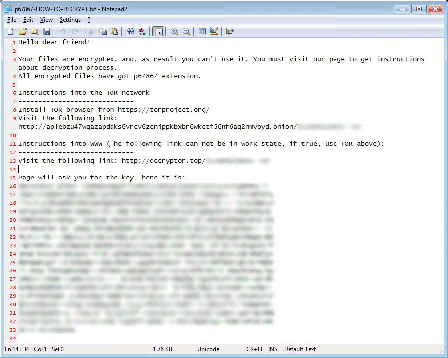 Document with ransom instruction dropped by Sodinokibi virus