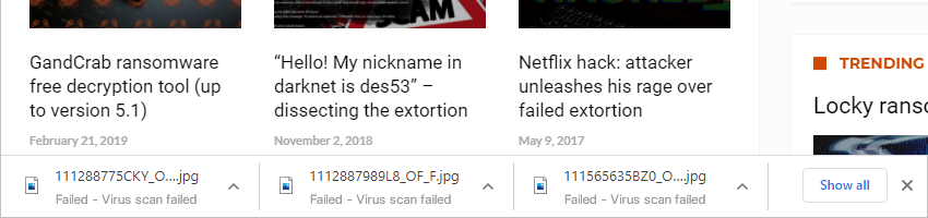'Failed – Virus scan failed' error message in Chrome