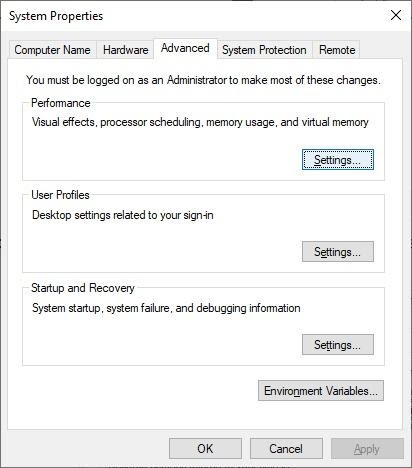Open Performance settings under System Properties