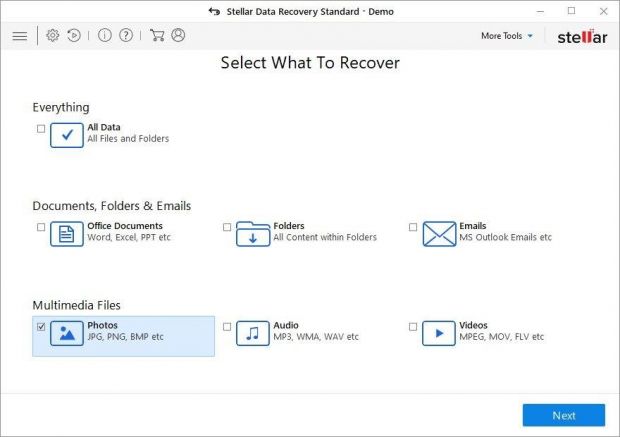 Select file types to recover