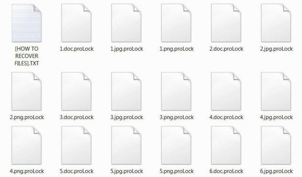 Folder with encrypted .proLock files and ransom note in it