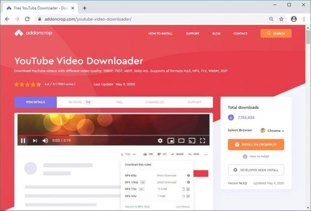 Addoncrop YouTube Video Downloader page doesn’t mention any pitfalls whatsoever