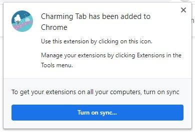 Charming Tab extension added to Google Chrome