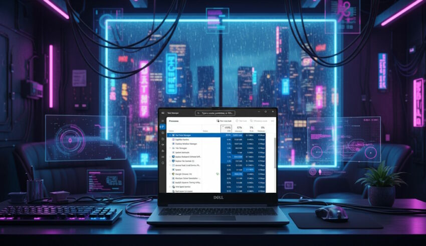 Dell Data Manager process on the screen of Dell laptop