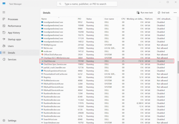 OneDrive.exe process on Windows 11