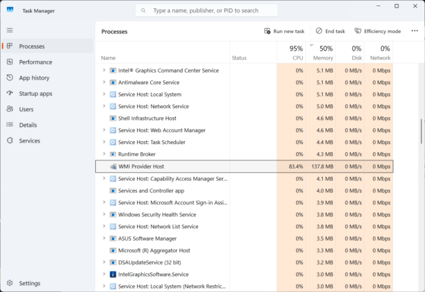 WMI Provider Host in Task Manager