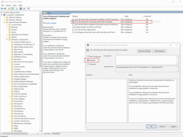 Local Group Policy Editor - Turn off Automatic Download and Install of updates