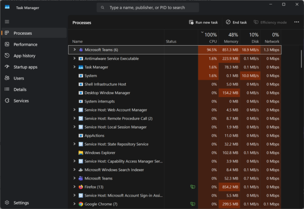 Microsoft Teams - high CPU problem in Task Manager - Windows 11