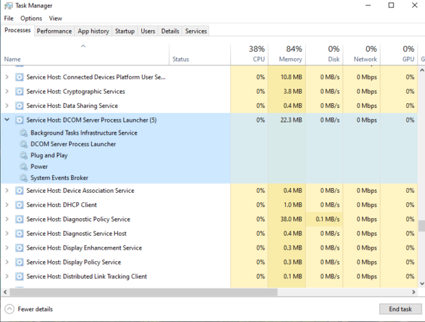 Normal idle CPU for Service Host: DCOM Server Process Launcher