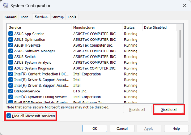 Step 9 - msconfig settings