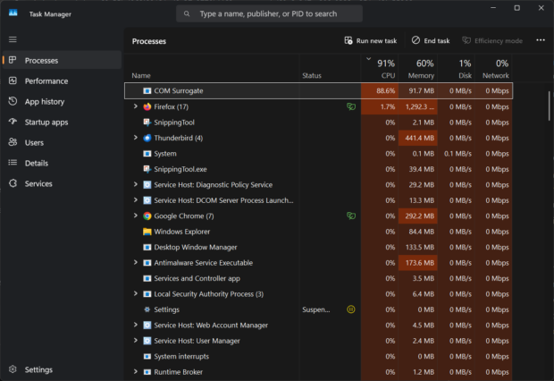 COM Surrogate high CPU in Task Manager on Windows 11