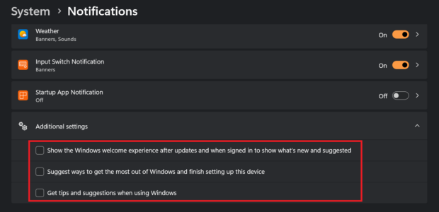 Disable Windows Tips and First-Run Experiences