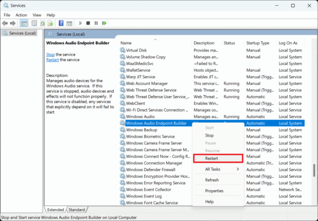 Restart Windows Audio Services - Initial Diagnostics - Step 1