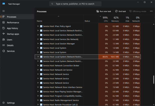 Service Host Local System Network Restricted high CPU