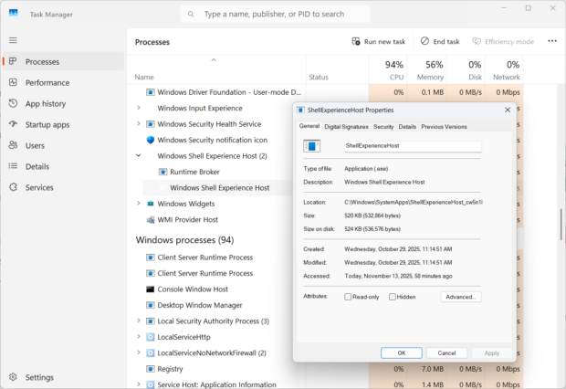 ShellExperienceHost.exe - Windows Shell Experience Host high CPU