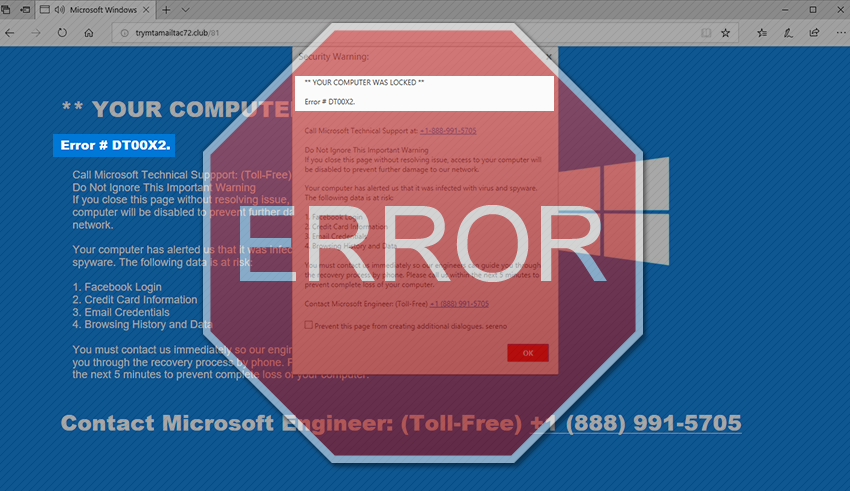 “Your computer was locked – Error # DT00X2” popup removal