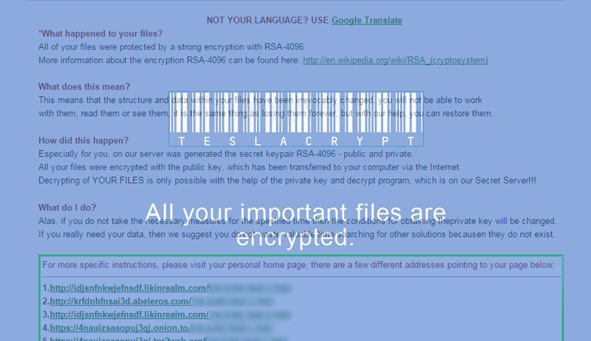 .ECC files virus (TeslaCrypt ransomware) decryption and removal tool