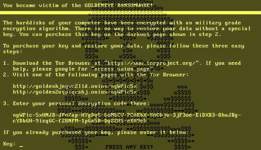 Goldeneye ransomware: virus decryption and removal
