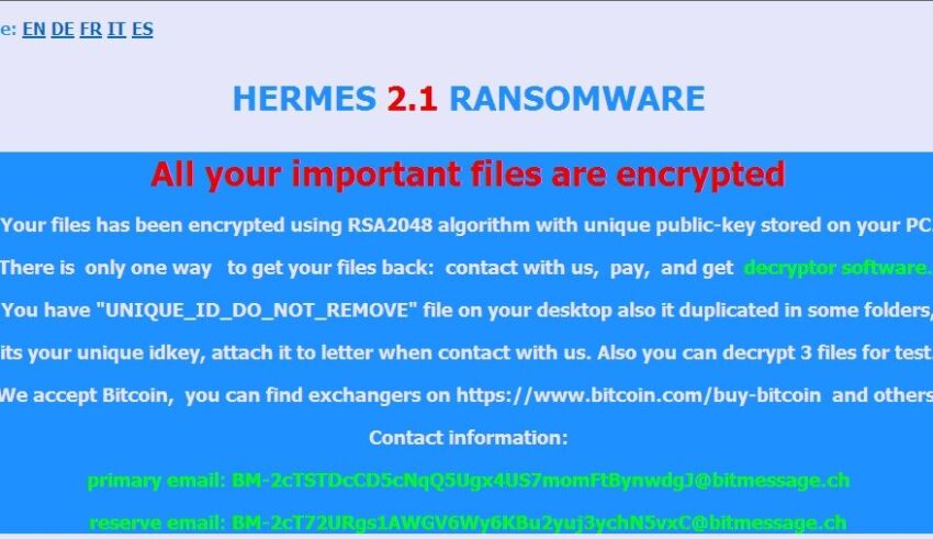 Hermes 2.1 ransomware removal and .HRM files decryption