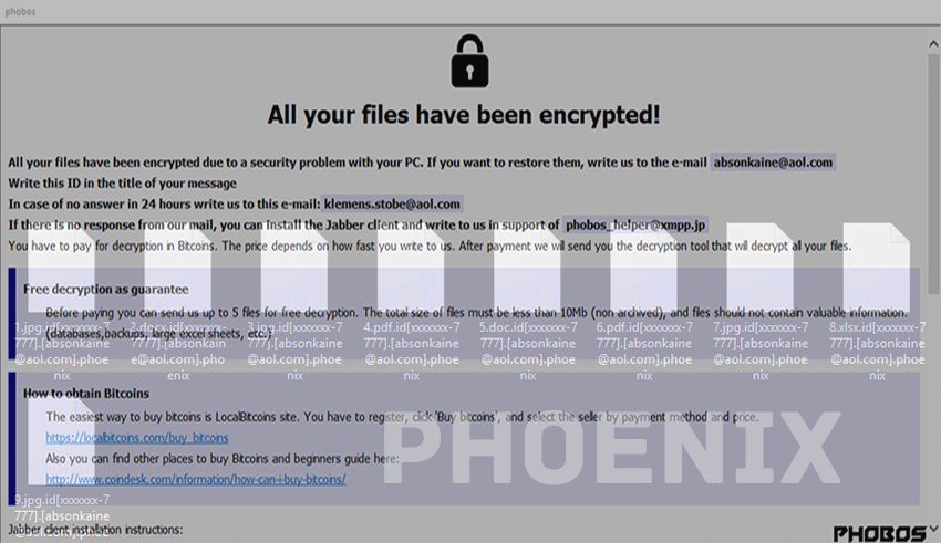 Decrypt .phoenix files virus: Phoenix-Phobos ransomware removal