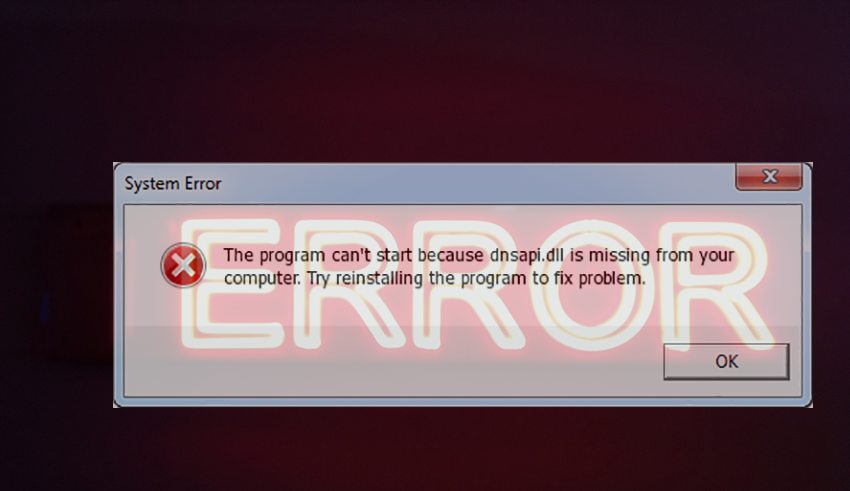 Remove dnsapi.dll missing error virus