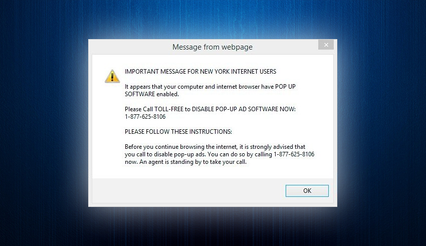 Remove “Message from webpage” false popup virus