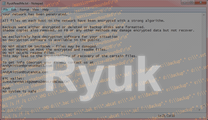 Ryuk ransomware removal and files decryptor [upd. November 2019]