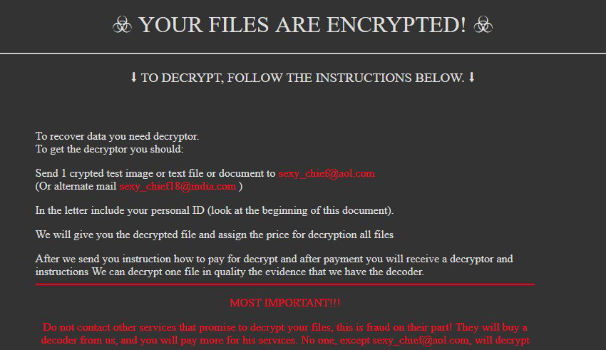 Remove and decrypt .sexy files ransomware