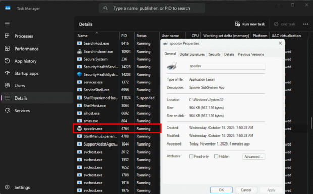 spoolsv.exe file properties