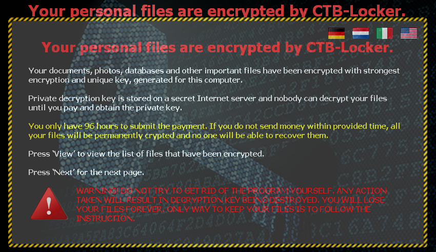 “Your personal files are encrypted by CTB Locker”: decrypt and remove ransomware virus