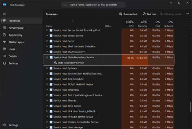 State Repository Service high CPU in Task Manager, Windows 11 Pro