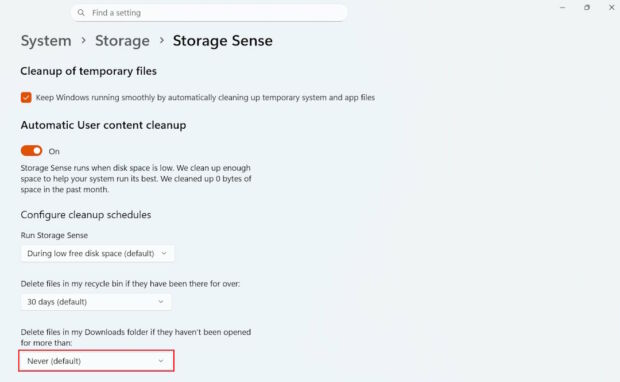 Step 4 - Reset Storage Sense settings