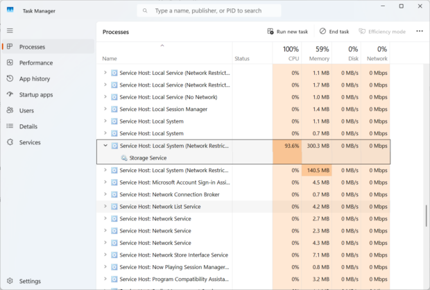 Storage Service high CPU process