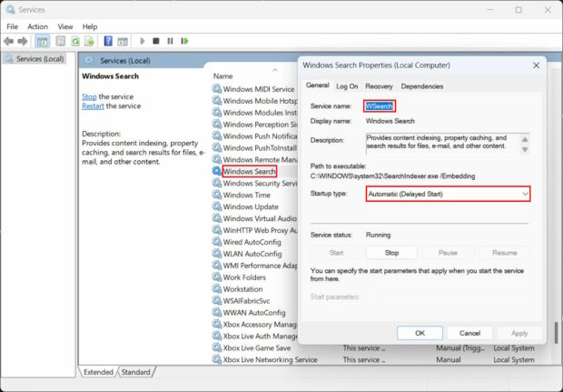 Step 3: Restart the Windows Search service (WSearch)