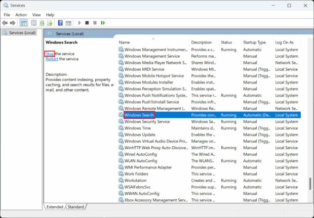 Step 7 Item 1.2 - Stop Windows Search